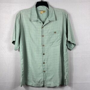 Carribean Mens Button Up Short Sleeve Shirt Size XL 100% Silk Light Green Casual
